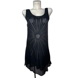 Mono Reno Sleeveless Chiffon Dress Black Starburst Embroidered M7902 Womens S